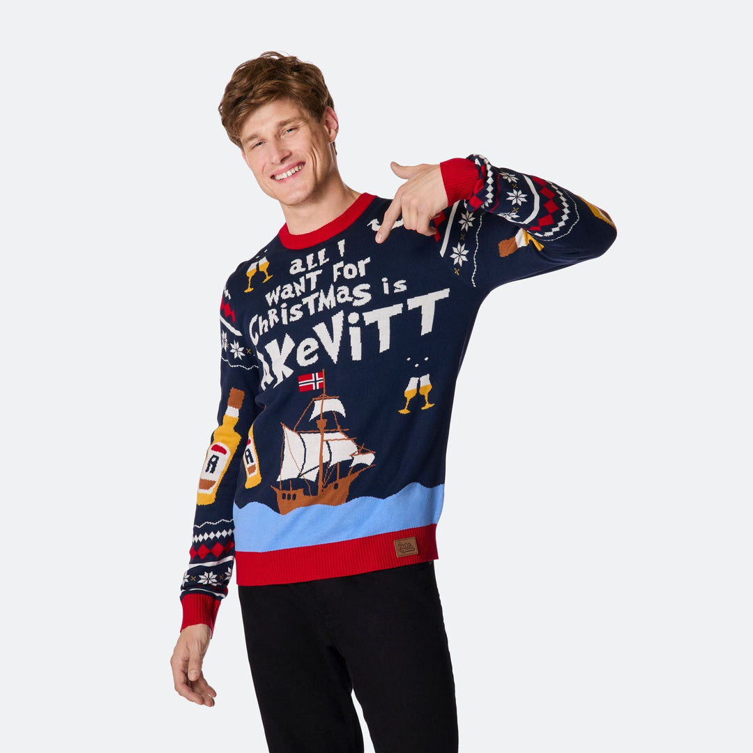 Miesten All I Want for Christmas is Akvaviitti Jouluneule