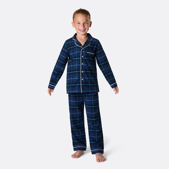 Sininen flanelli Joulupyjamat Perhe