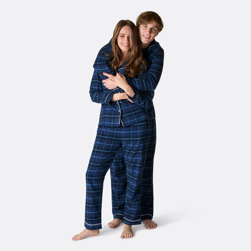 Sininen flanelli Joulupyjamat Perhe