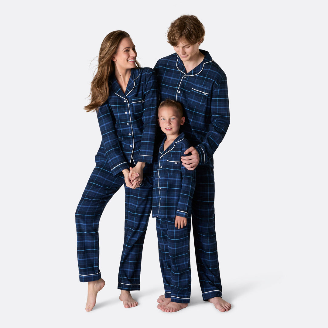 Sininen flanelli Joulupyjamat Perhe