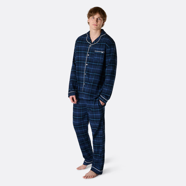 Miesten sininen flanelli joulupyjama