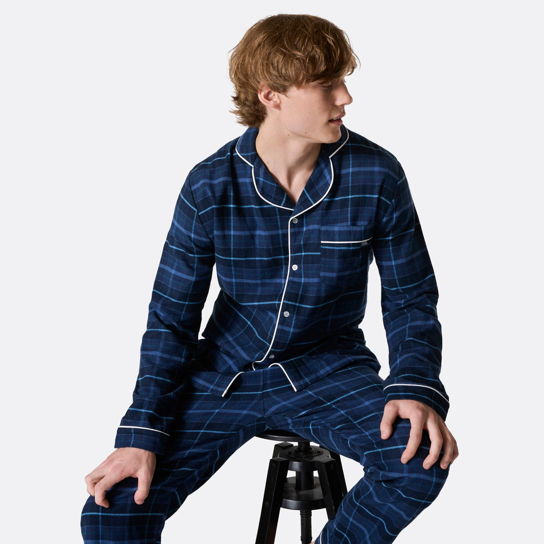 Miesten sininen flanelli joulupyjama