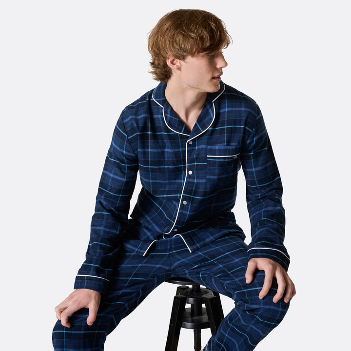 Miesten sininen flanelli joulupyjama