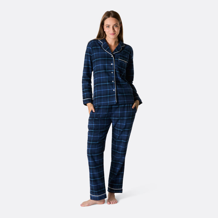 Naisten sininen flanelli joulupyjama