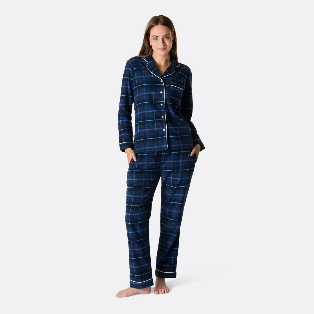 Sininen flanelli Joulupyjamat Perhe