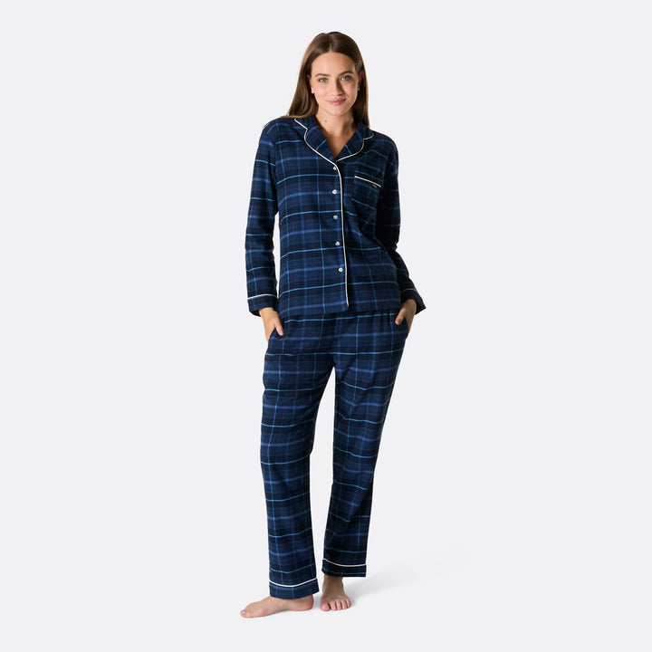 Sininen flanelli Joulupyjamat Perhe