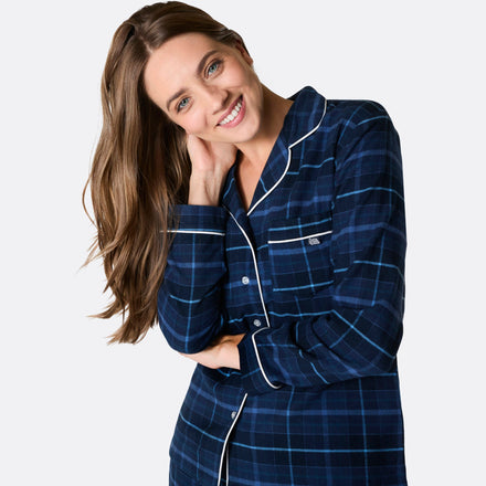 Naisten sininen flanelli joulupyjama