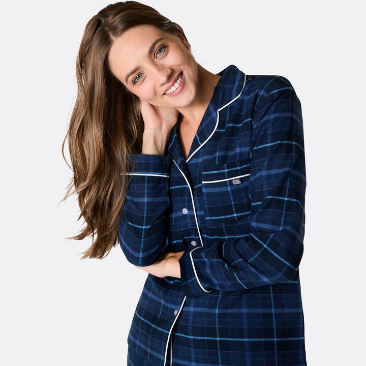 Sininen flanelli Joulupyjamat Perhe
