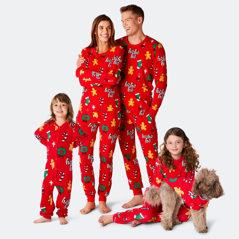 Punainen Hohoho Joulupyjamat Perhe