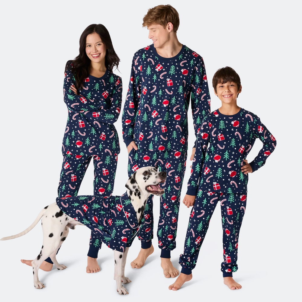 Sininen Joulukuvio Joulupyjamat Perhe