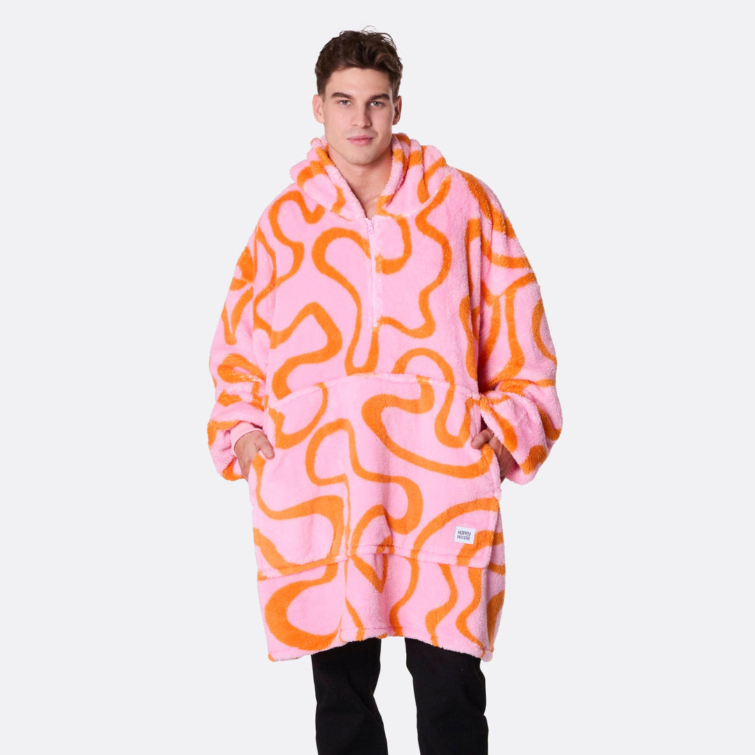 Vaaleanpunainen aaltoileva Teddy HappyHoodie