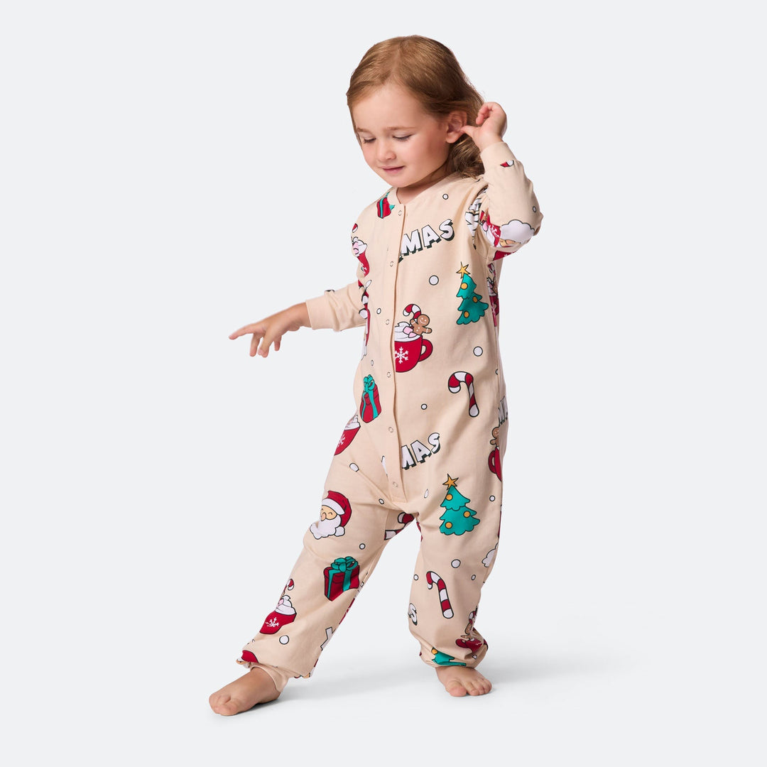 Lasten Beige Xmas Jouluinen Pyjamahaalari