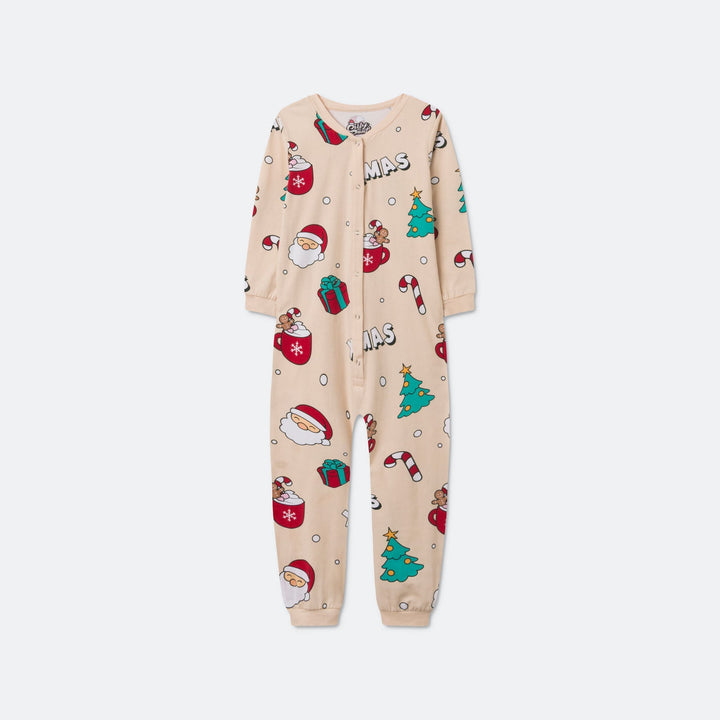 Lasten Beige Xmas Jouluinen Pyjamahaalari