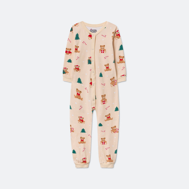 Lasten Beige Nallekarhu Jouluinen Pyjamahaalari