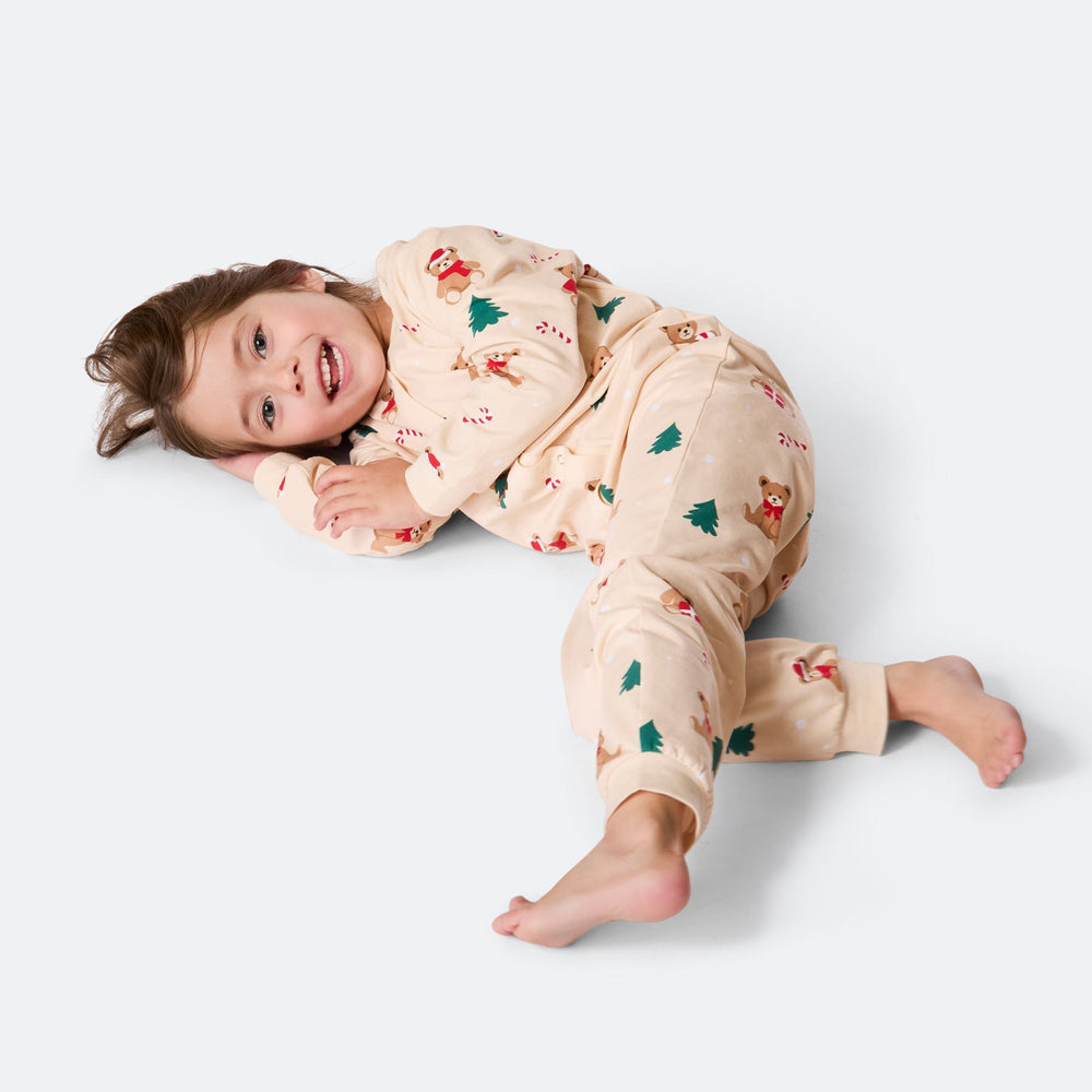 Lasten Beige Nallekarhu Jouluinen Pyjamahaalari