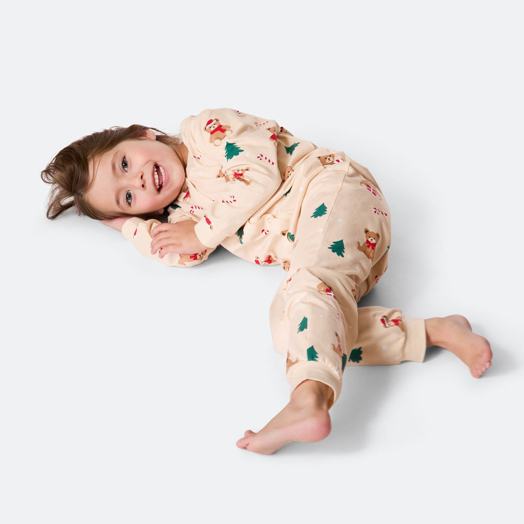 Lasten Beige Nallekarhu Jouluinen Pyjamahaalari