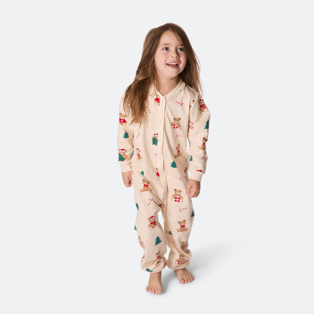 Lasten Beige Nallekarhu Jouluinen Pyjamahaalari
