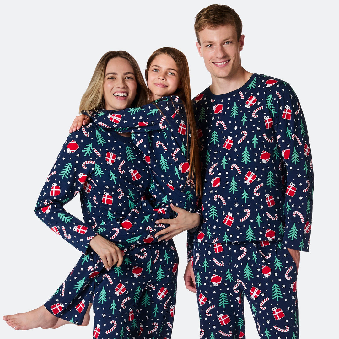Sininen Joulukuvio Joulupyjamat Perhe