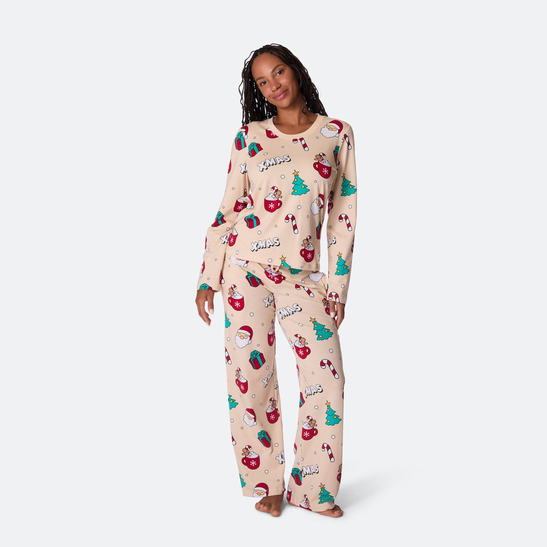 Naisten Beige Xmas Joulupyjama
