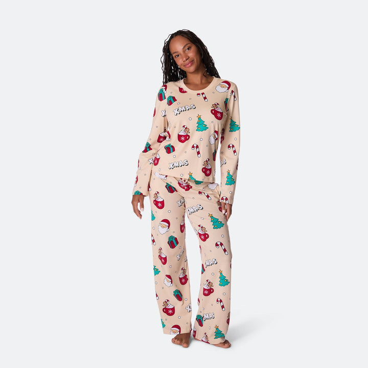 Naisten Beige Xmas Joulupyjama