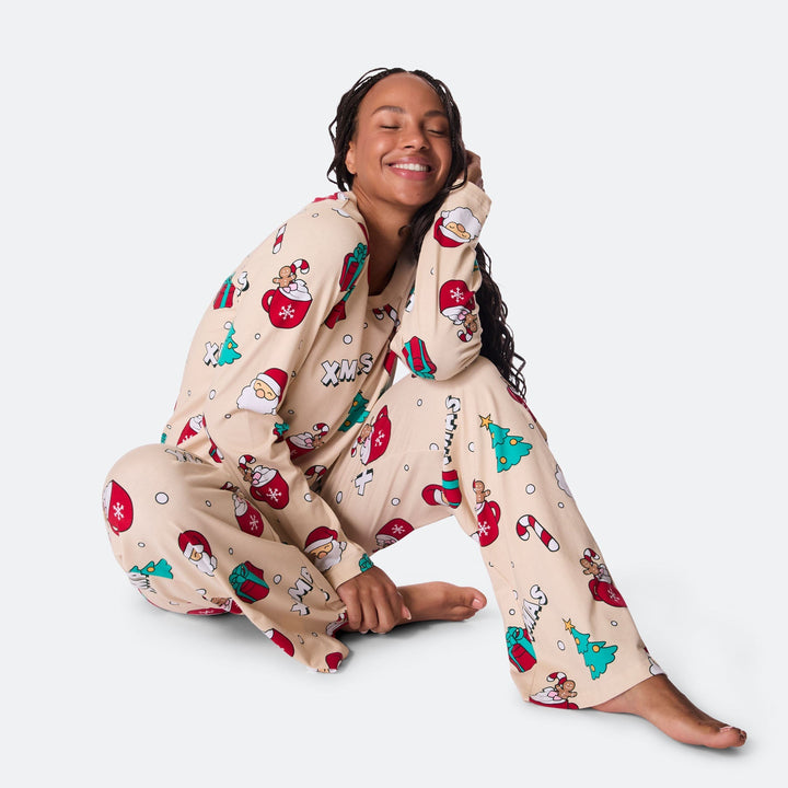 Naisten Beige Xmas Joulupyjama