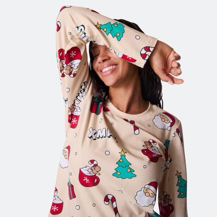 Naisten Beige Xmas Joulupyjama