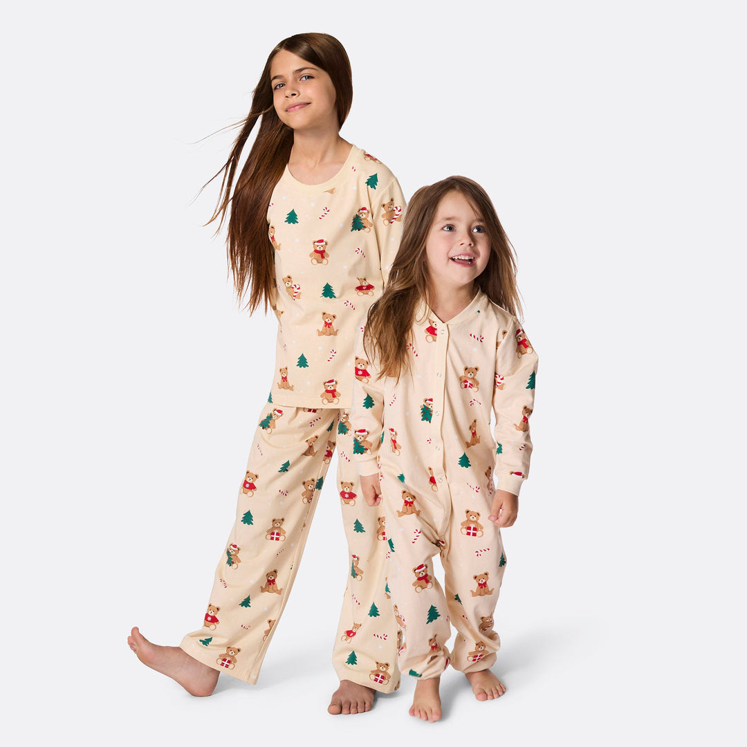 Lasten Beige Nallekarhu Joulupyjama