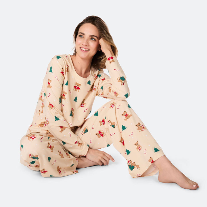 Naisten Beige Nallekarhu Joulupyjama