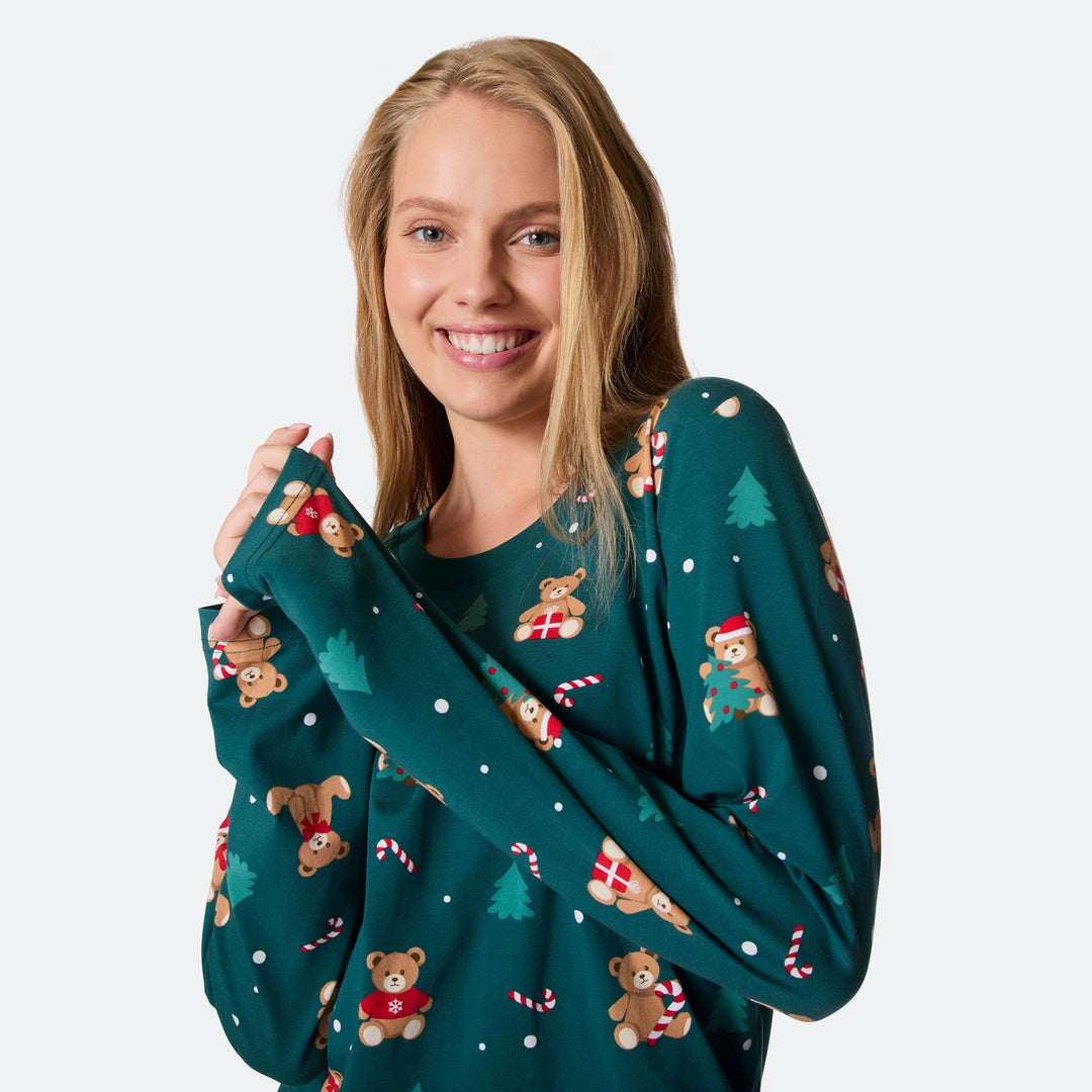 Naisten Vihreä Nallekarhu Joulupyjama