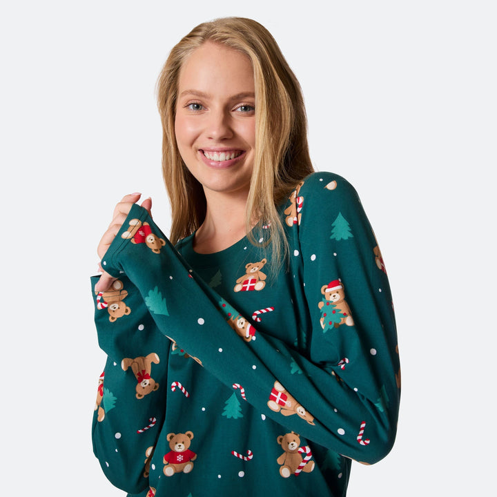 Naisten Vihreä Nallekarhu Joulupyjama
