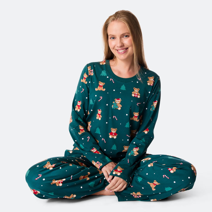 Naisten Vihreä Nallekarhu Joulupyjama