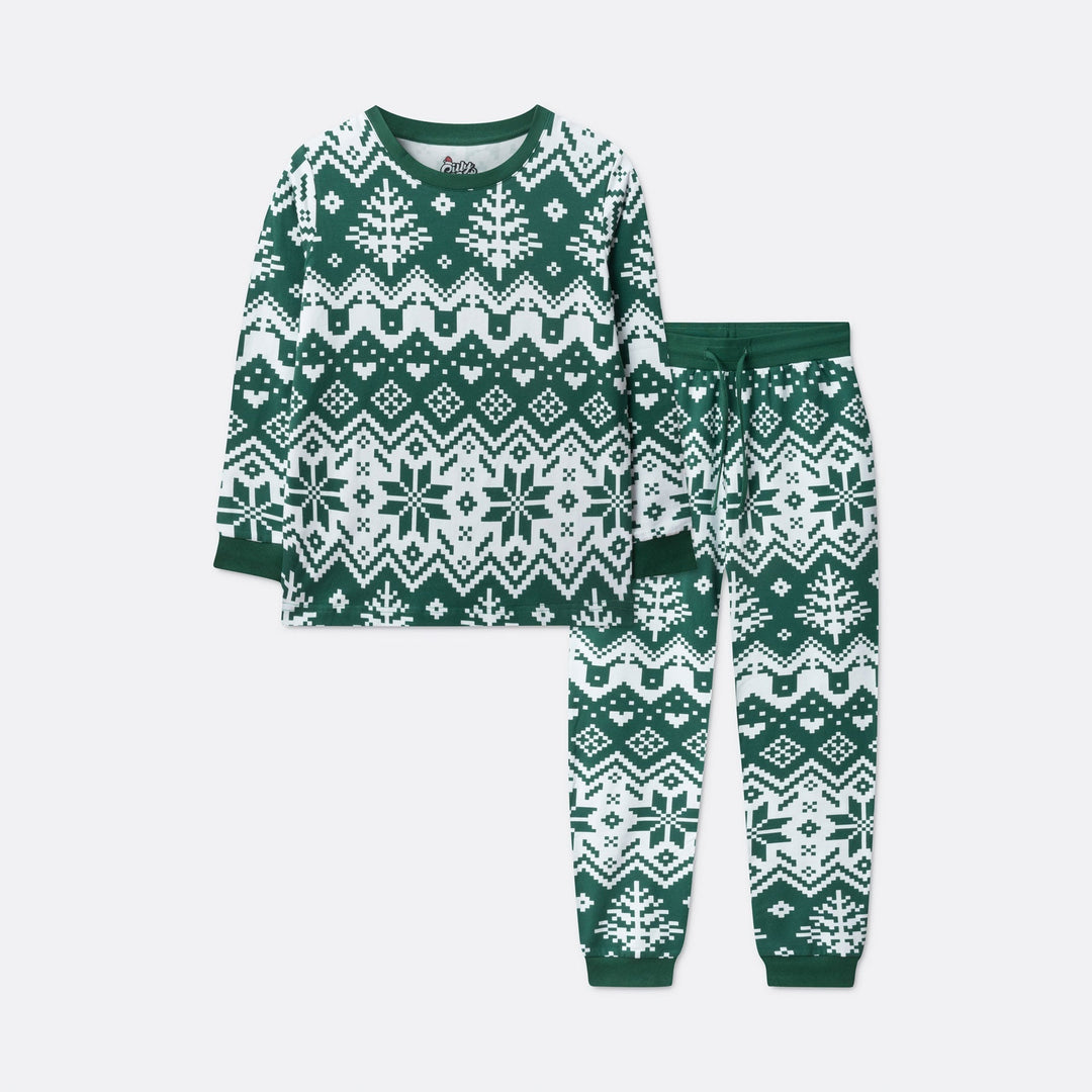 Vihreä Joulupyjamat neulekuviolla Perhe