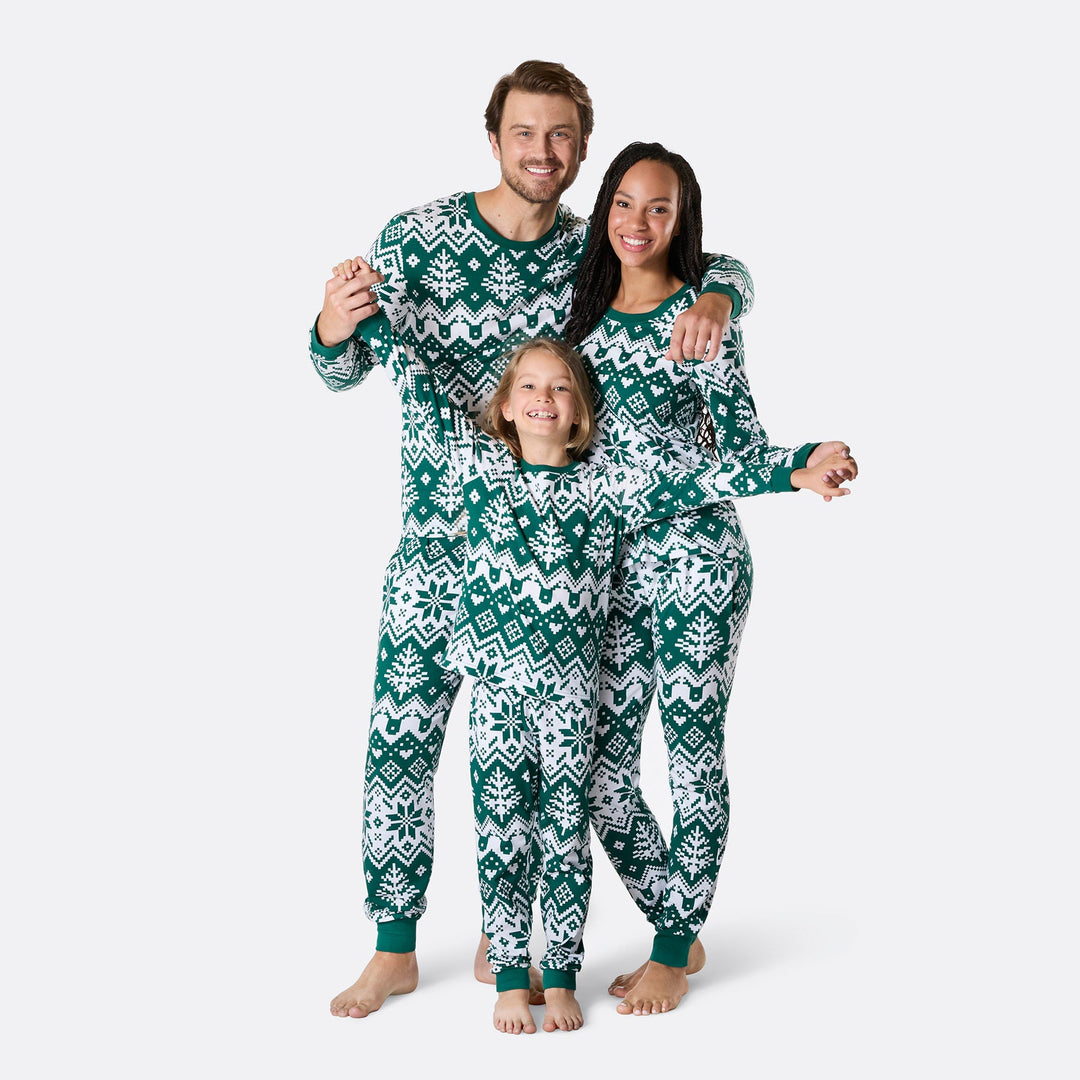 Vihreä Joulupyjamat neulekuviolla Perhe