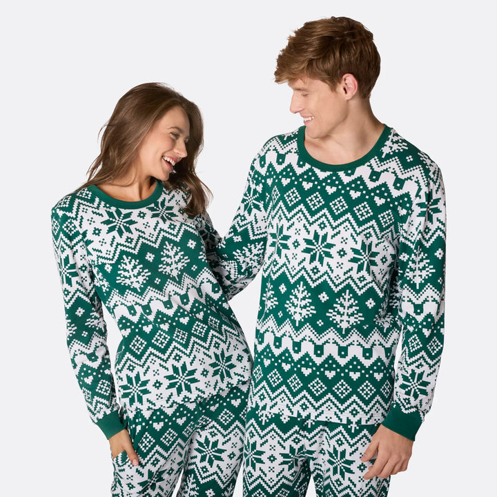 Vihreä Joulupyjamat neulekuviolla Perhe
