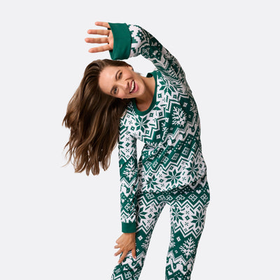 Naisten Vihreä Joulupyjama neulekuviolla