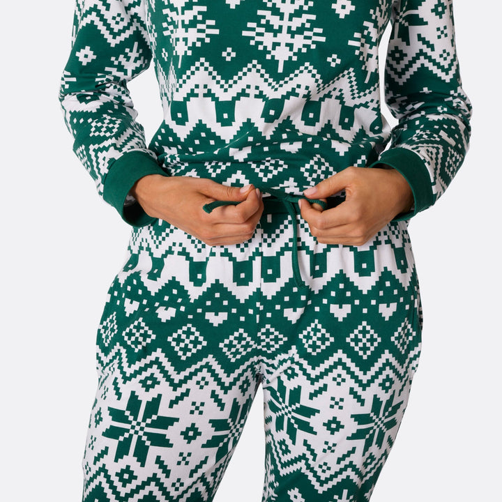Vihreä Joulupyjamat neulekuviolla Perhe
