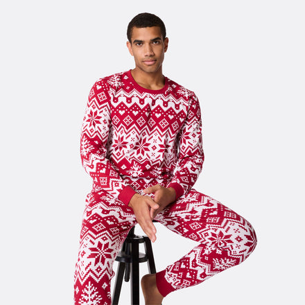 Miesten Punainen Joulupyjama neulekuviolla