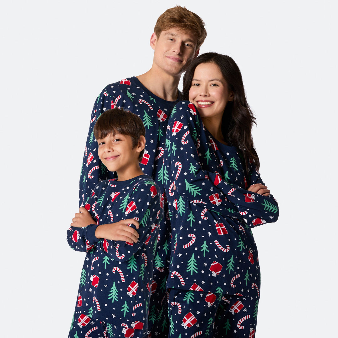 Sininen Joulukuvio Joulupyjamat Perhe