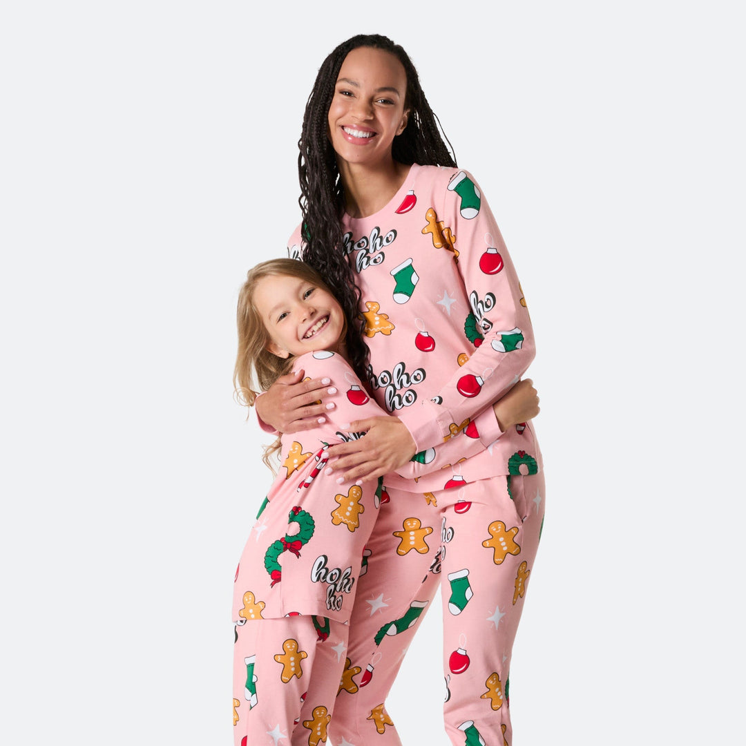 Vaaleanpunainen Hohoho Joulupyjamat Perhe