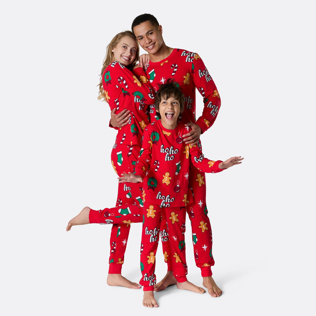 Punainen Hohoho Joulupyjamat Perhe