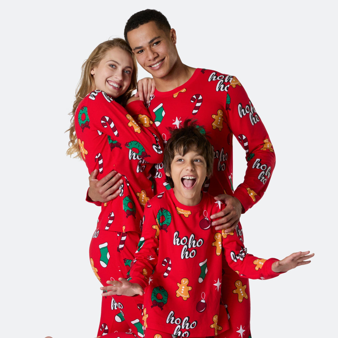 Punainen Hohoho Joulupyjamat Perhe