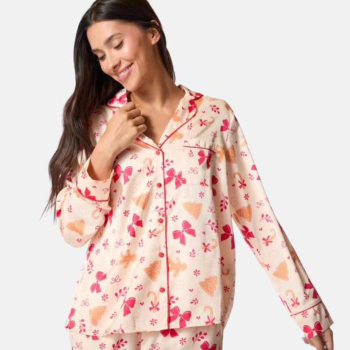 Naisten Piparkakku Satiini Joulupyjama