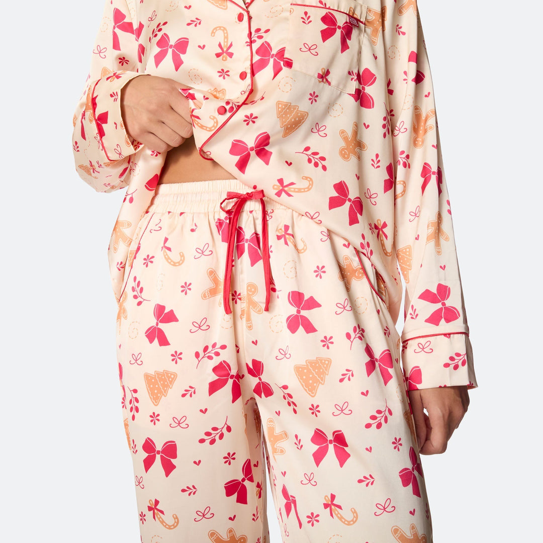 Naisten Piparkakku Satiini Joulupyjama