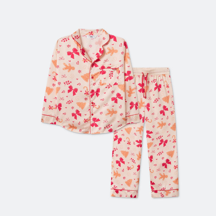 Lasten Piparkakku Satiini Joulupyjama
