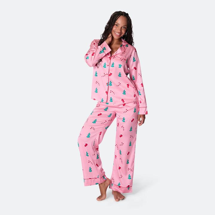 Naisten Vaaleanpunainen Satiini Joulupyjama