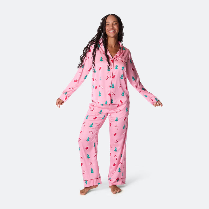 Naisten Vaaleanpunainen Satiini Joulupyjama