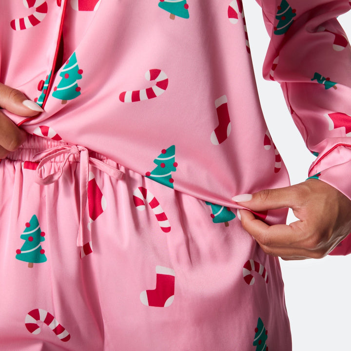 Naisten Vaaleanpunainen Satiini Joulupyjama