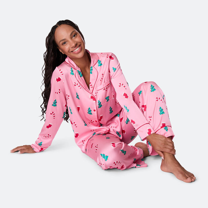 Naisten Vaaleanpunainen Satiini Joulupyjama