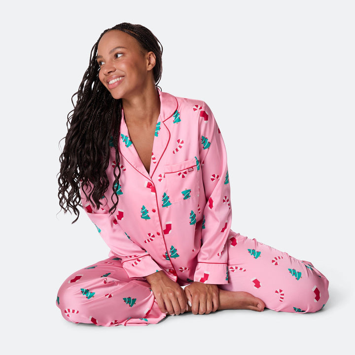 Naisten Vaaleanpunainen Satiini Joulupyjama