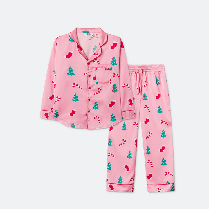 Lasten Vaaleanpunainen Satiini Joulupyjama